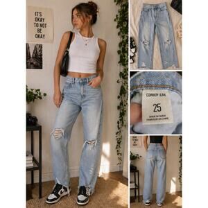 BDG Cowboy‎ Jeans Distressed Straight Leg Light Wash Raw Hem 25